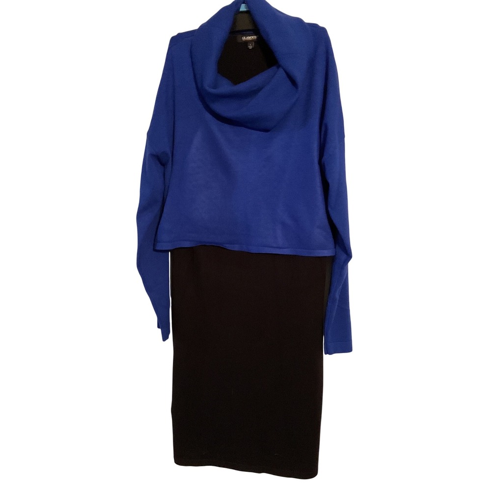 Glamour Knit Sweater Dress‎ Blue Black Size L